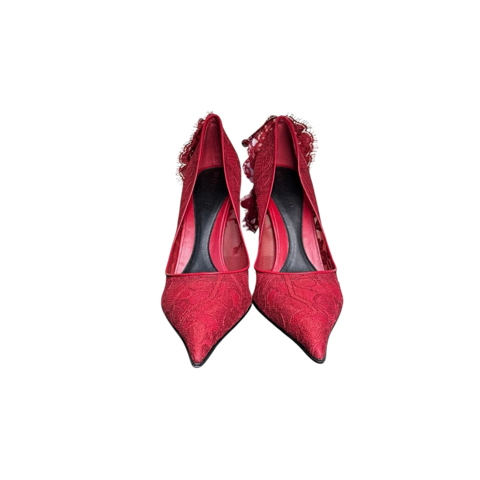 Alexander McQueen NIB Drape Lace Pointed Toe Pump in Crimson Size 40 - Image 4