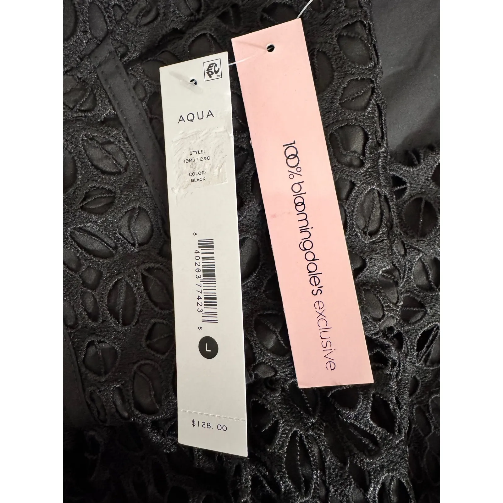 AQUA Black Eyelet Midi Dress Party Cocktail Fit‎ & Flare L - Image 7