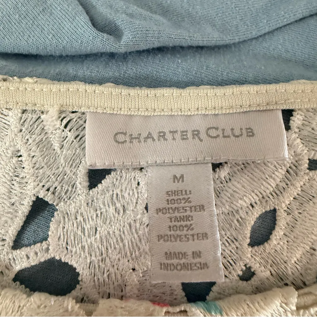 Charter Club Lace Floral 3/4 Length Sleeve Blouse White‎ Pink Blue Eyelet Spring - Image 6