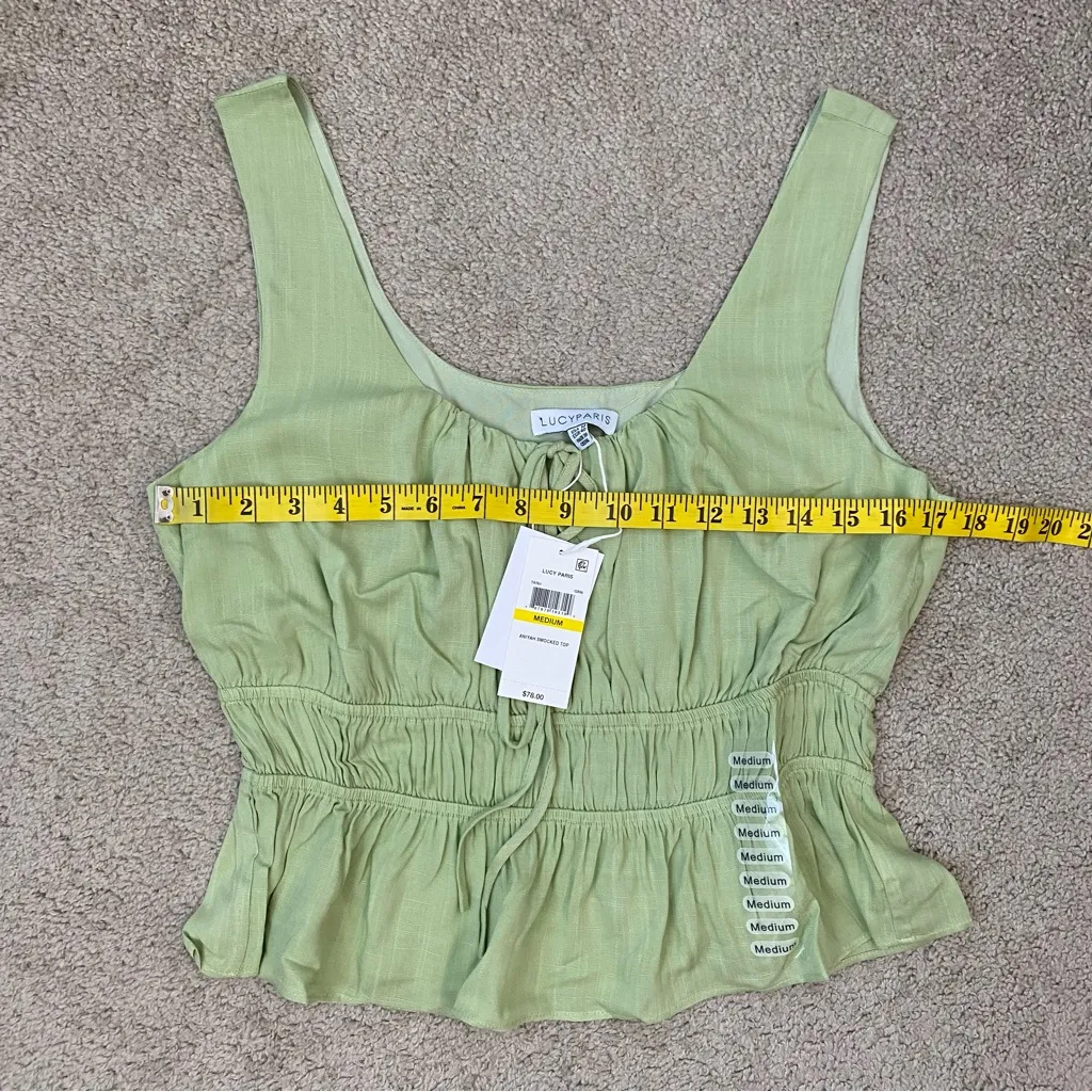 Lucy Paris Aniyah Smocked‎ Top Sage Green M - Image 6
