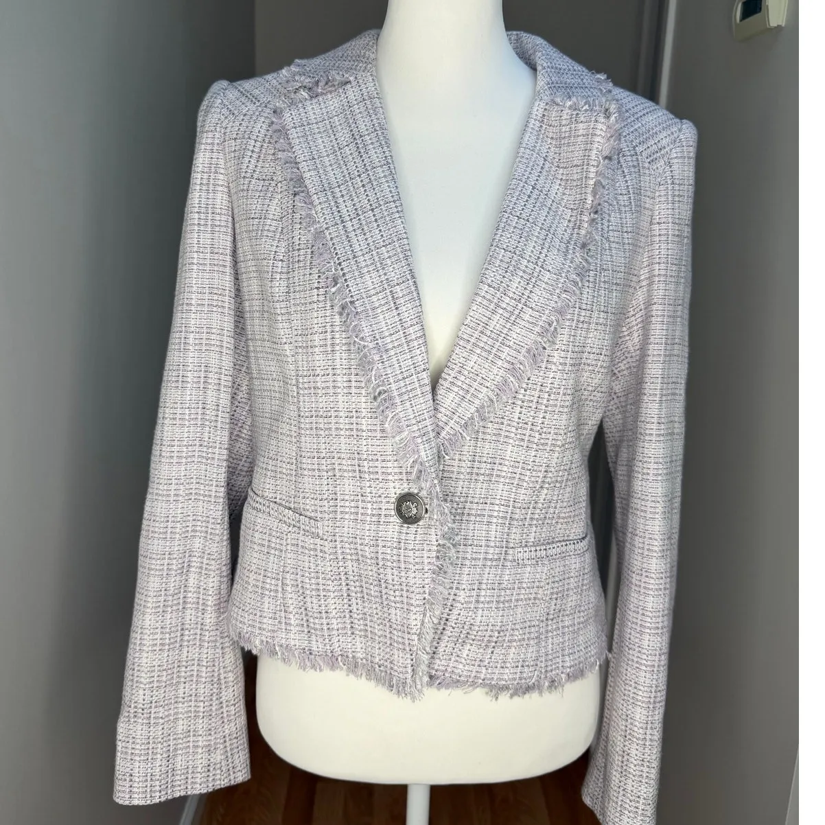 White House Black Market Tweed Blazer size 10 Lilac Purple Classic Office - Image 3