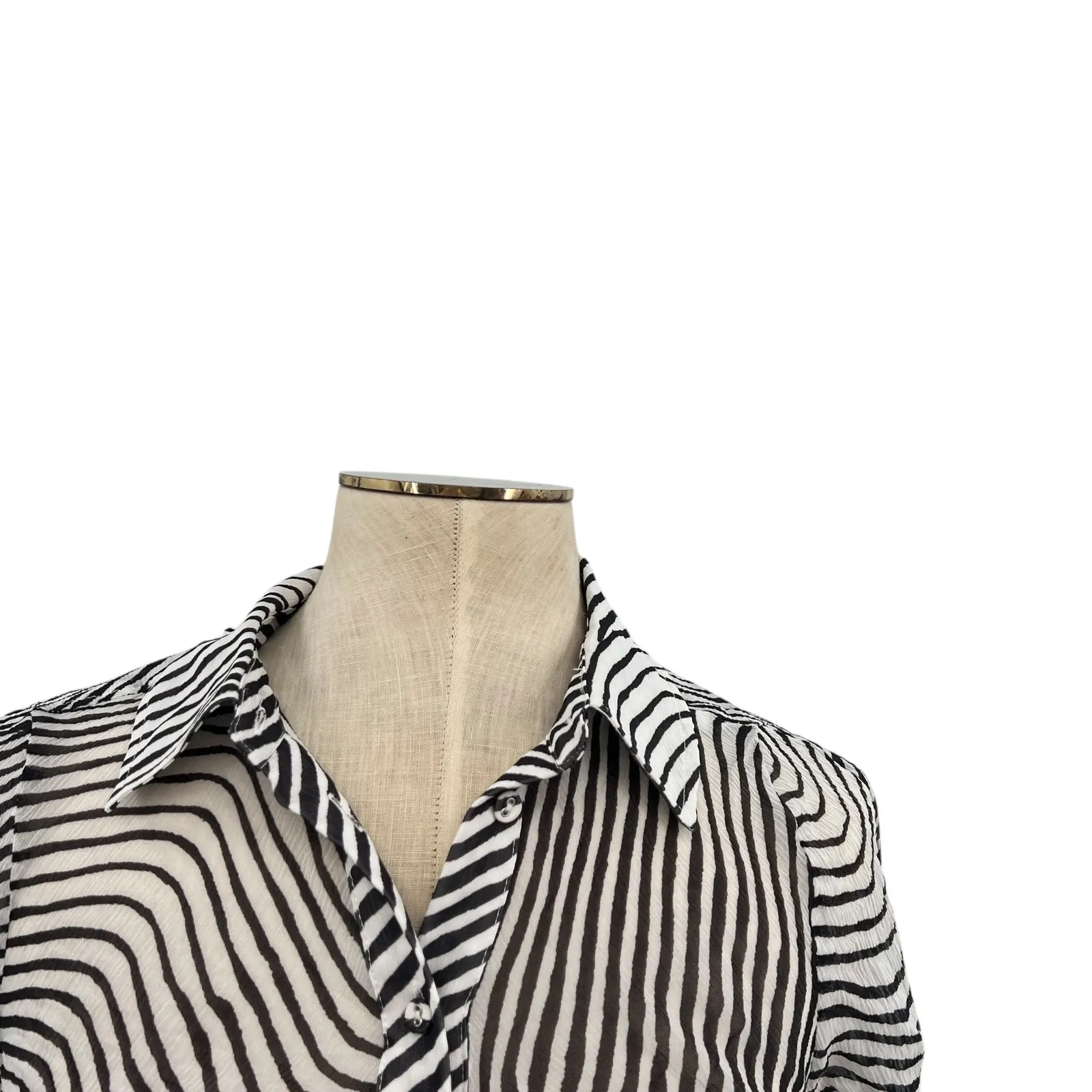 Tanya Taylor Shirt Top Blouse Button Down Ruched Zebra Print Silk Size 2 - Image 2