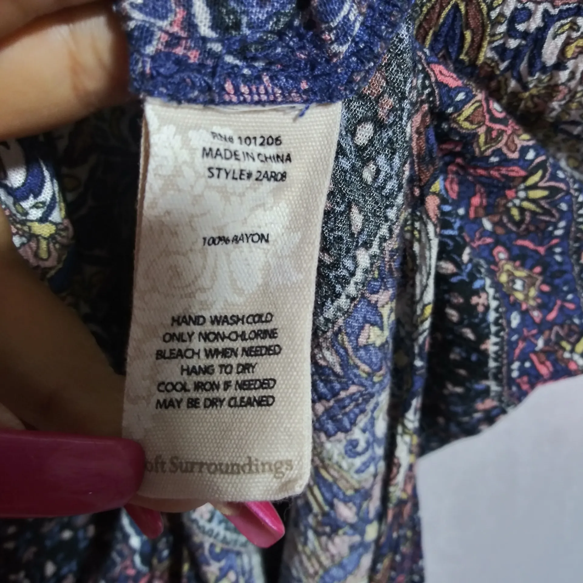 SOFT SURROUNDINGS Smocked Macelo Print Blue Neutral  Maxi Dress Size L - Image 6