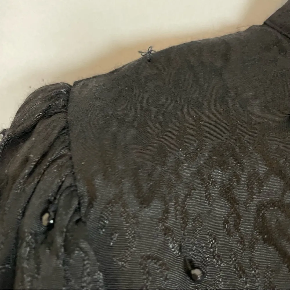 Topshop Blouse Cut-Out Black Leopard Print Beaded Peplum Long Sleeves Size 8 Top - Image 10