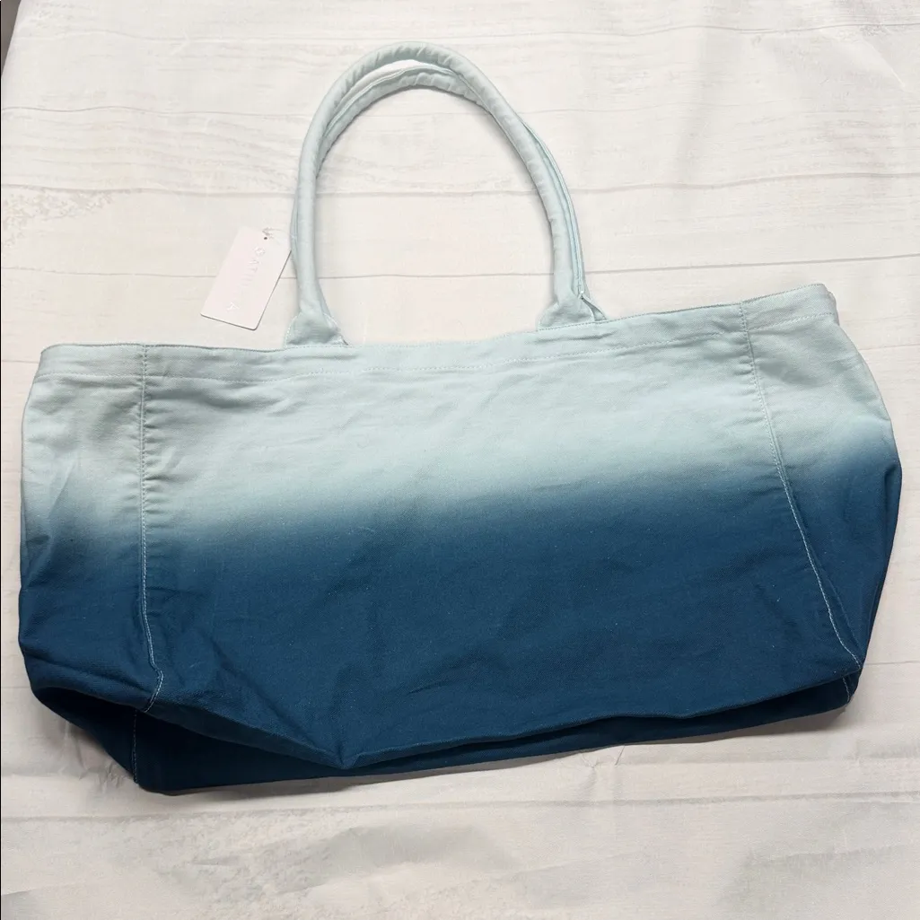 Athleta NWT Ocean Blue Ombre Large Canvas Gym Travel Beach Tote Bag - Image 8