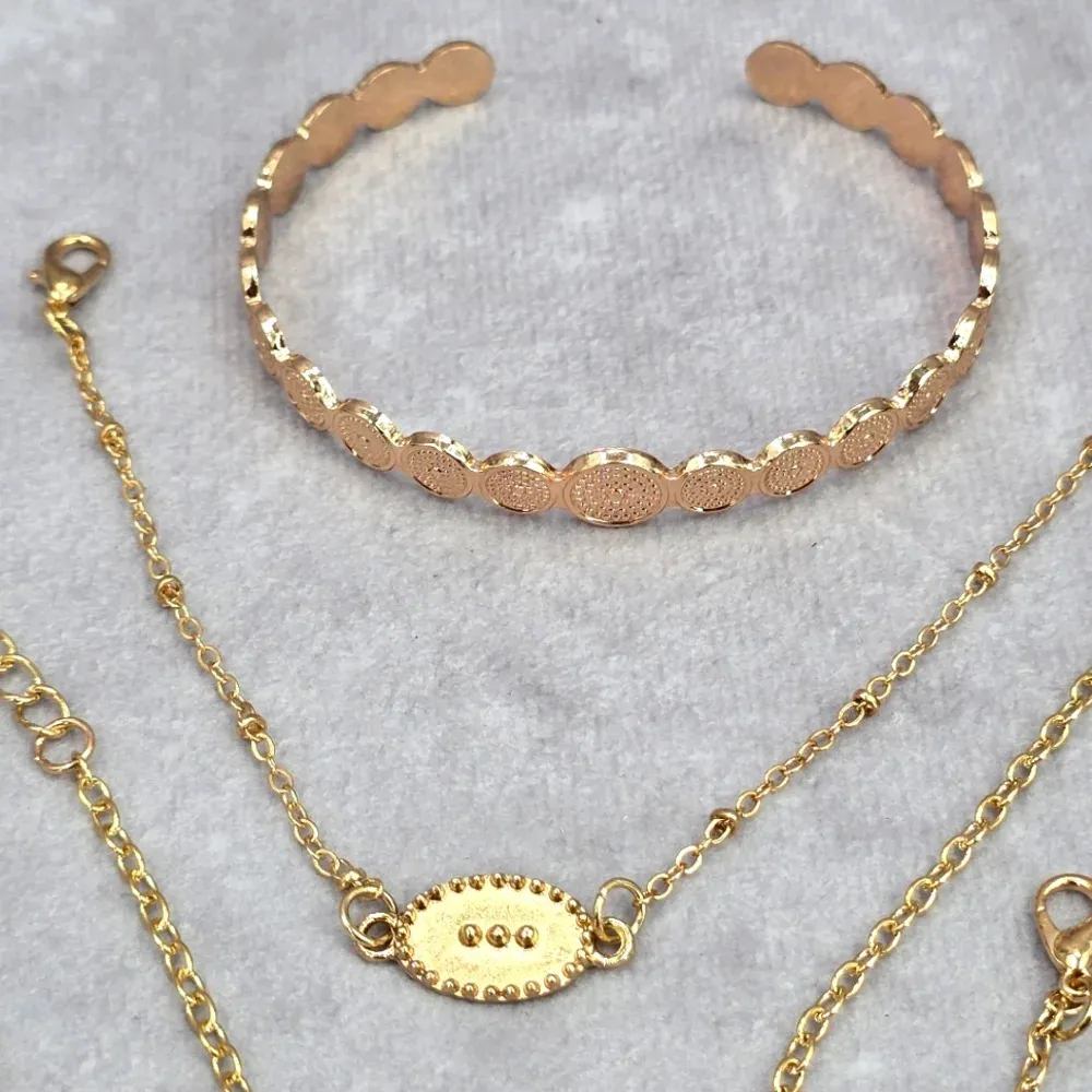 None Gold Charm Cuff Chain Link Circle Bracelet Set of 6 Fashion Jewelry JB2-48 - Image 4