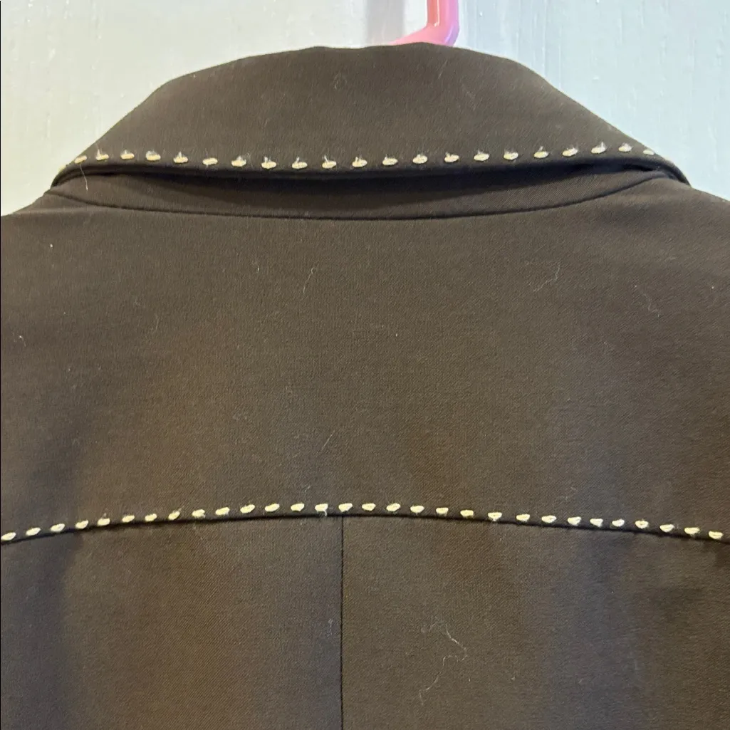 LAUNDRY BY SHELLI SEGAL BROWN JACKET TAN PIPING AROUND SEAMS/POCKETS/NECKLINE - Image 12