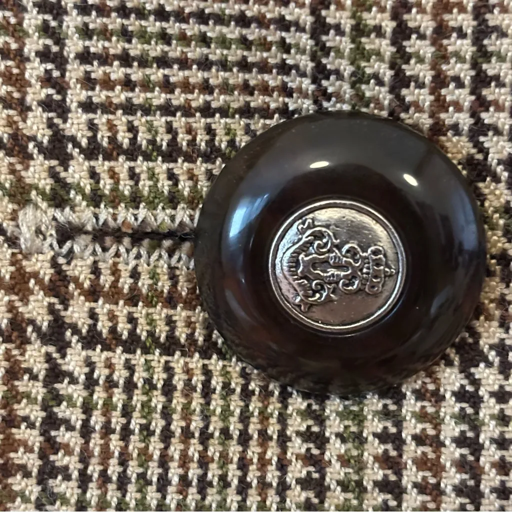 Vintage 80s Virgo II Tan Khaki Brown Houndstooth Blazer w/ Shoulder Pads Size 14 - Image 12