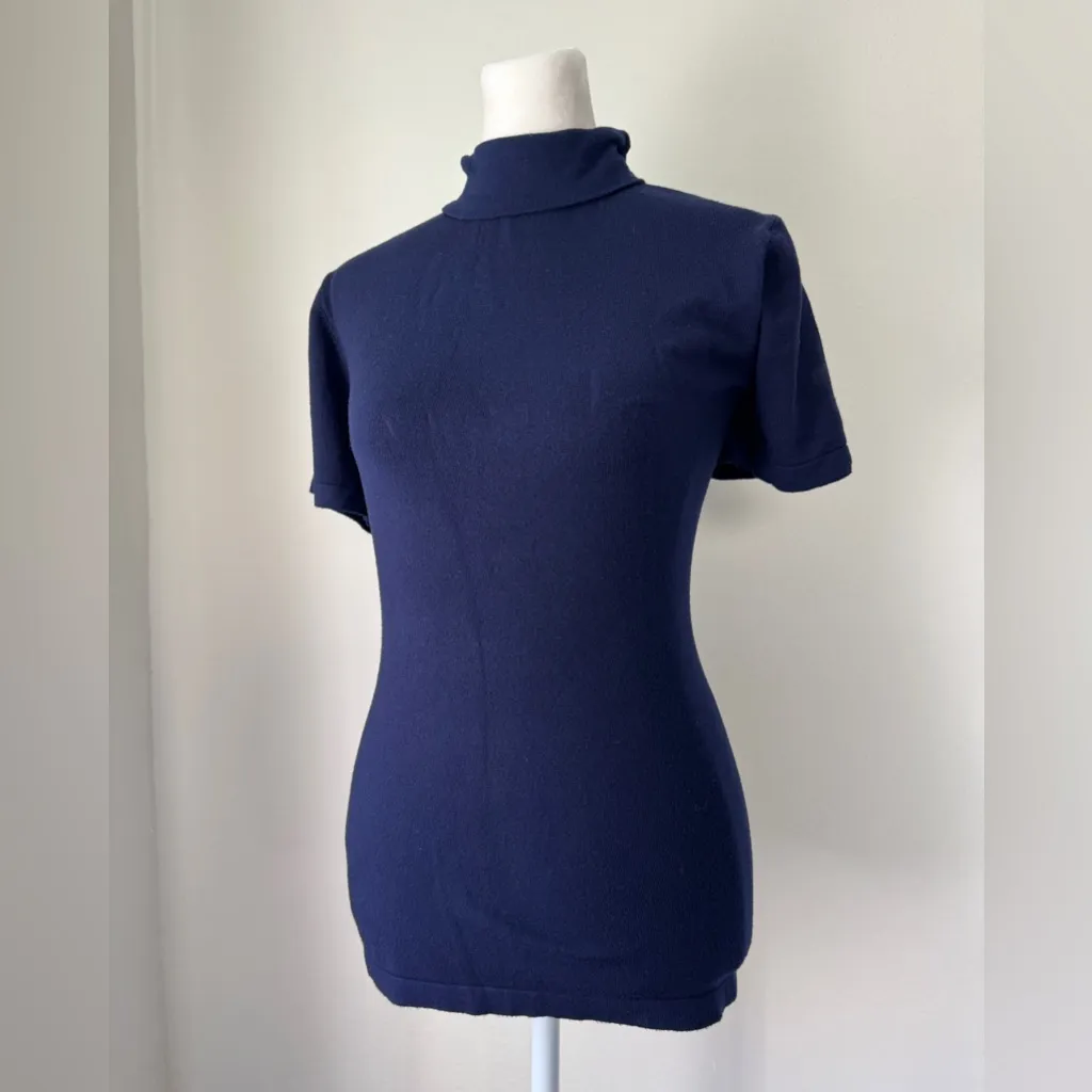 Abollria Navy Blue Short Sleeve Turtleneck Sweater Size M - Image 6
