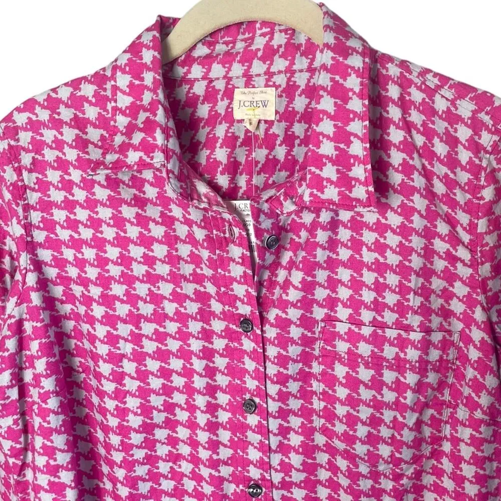 J. Crew Women’s The Perfect Shirt in Pink / Gray Herringbone Print Sz Small New - Image 2