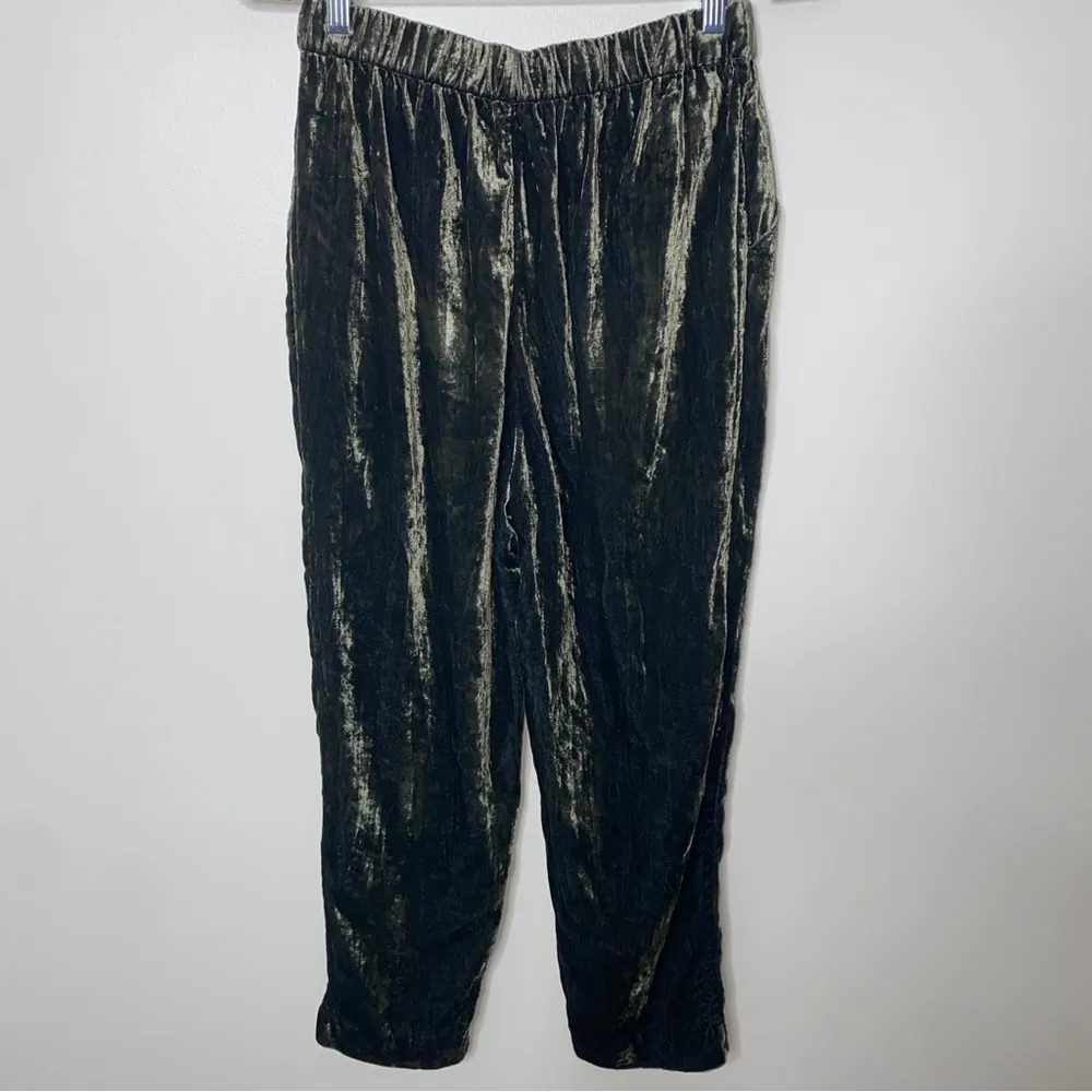 Anthropologie ETT:TWA Olive Green Kinley Crushed Velvet Cropped Trouser Pants XS - Image 5