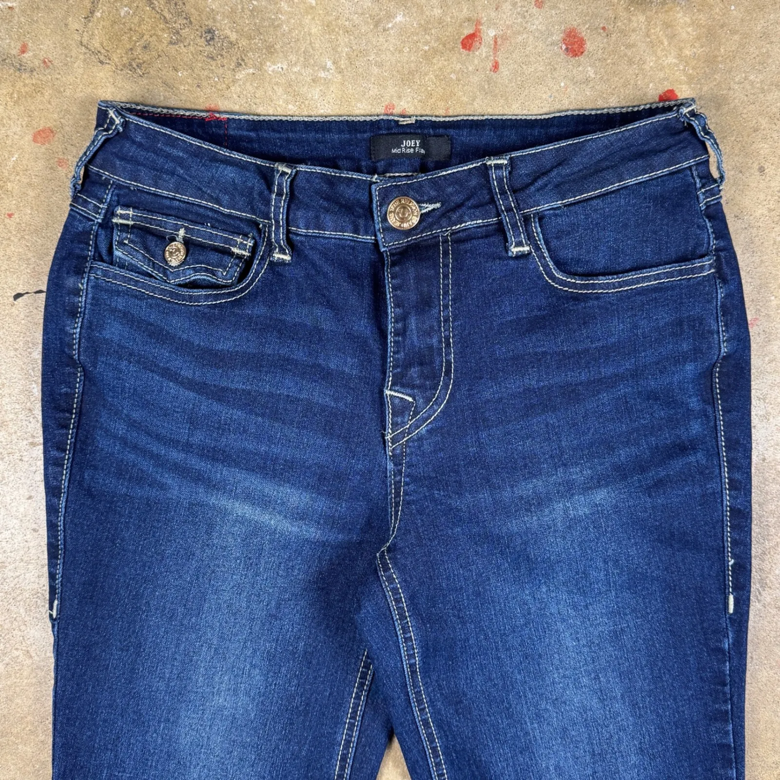 True Religion Joey Jeans Women 27 Blue Mid Rise Flare Stretch Denim Flap Pockets - Image 4