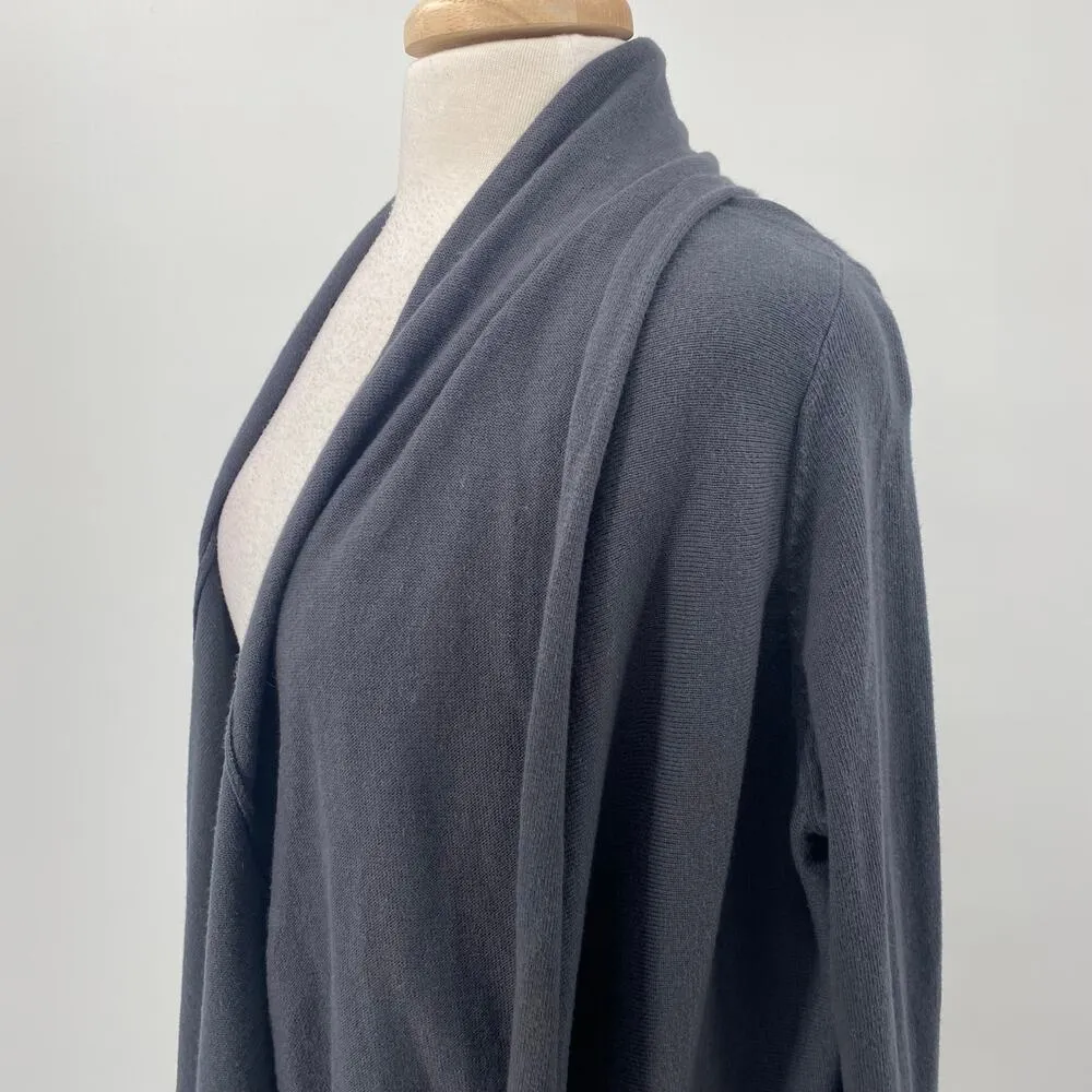 Garnet Hill Draped Waterfall Open Cardigan Fringed Hem Cotton Cashmere Gray M - Image 4