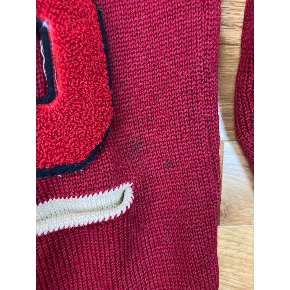 *Vtg Dehen Highschool Letterman Cardigan Sweater Red 100% Wool Letter Pockets Sm - Image 3
