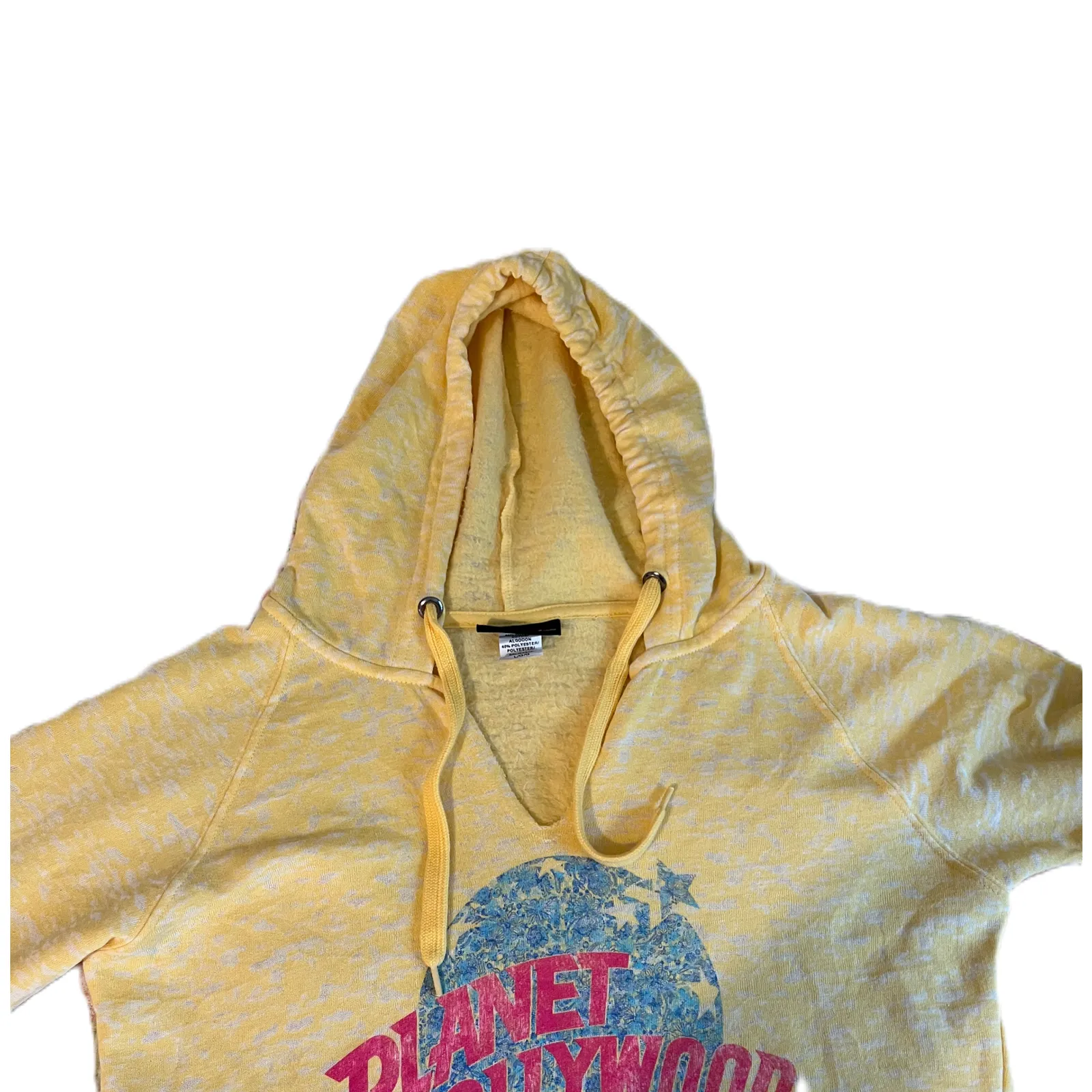 PLANET HOLLYWOOD Womens Hoodie Size L Yellow Lightweight Pullover Center Pocket Size L - Image 6