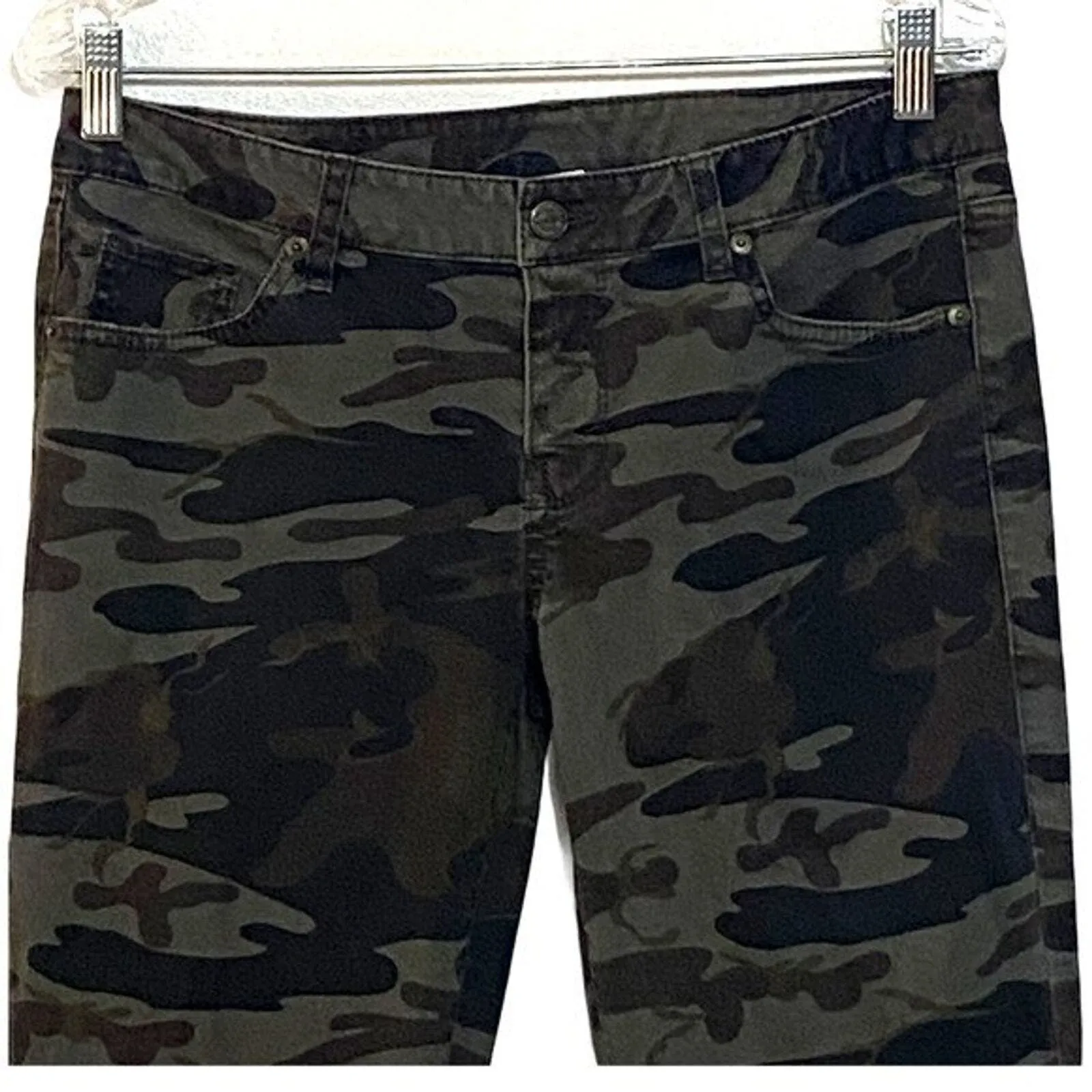 London Jeans Womens 6 30” Green Brown Camo Print Skinny‎ Leg Camouflage Utility - Image 3