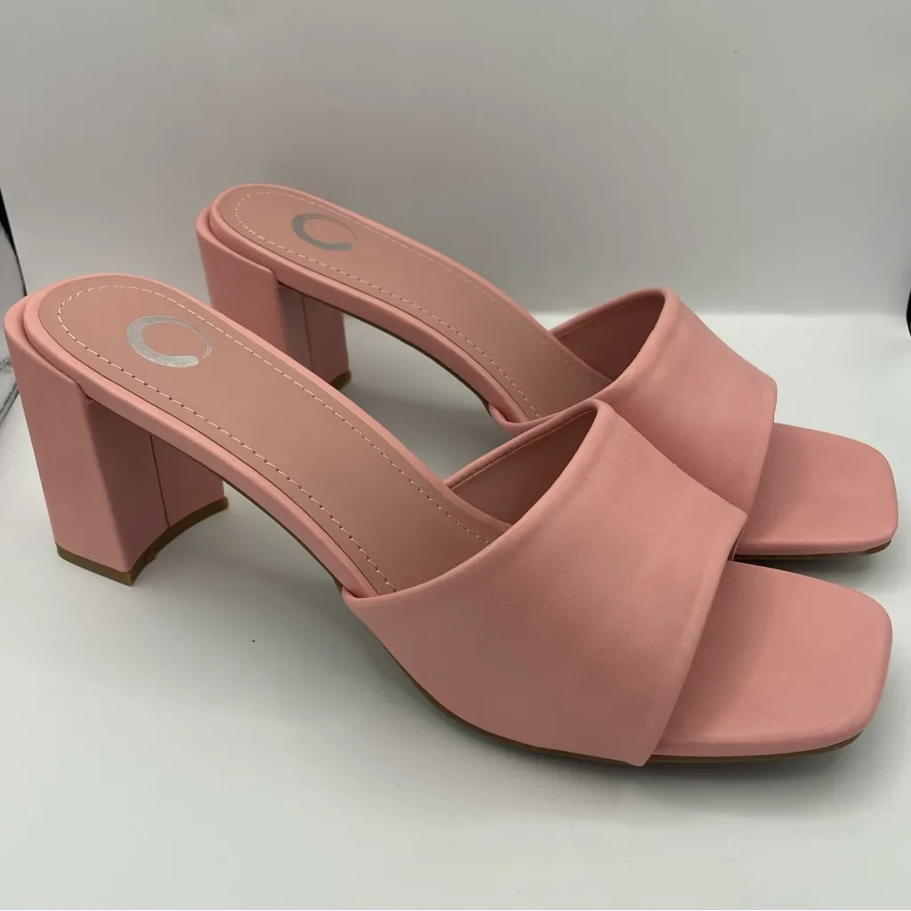 Journee Collection vegan leather pink block heel sandals women’s Size 12 - Image 2
