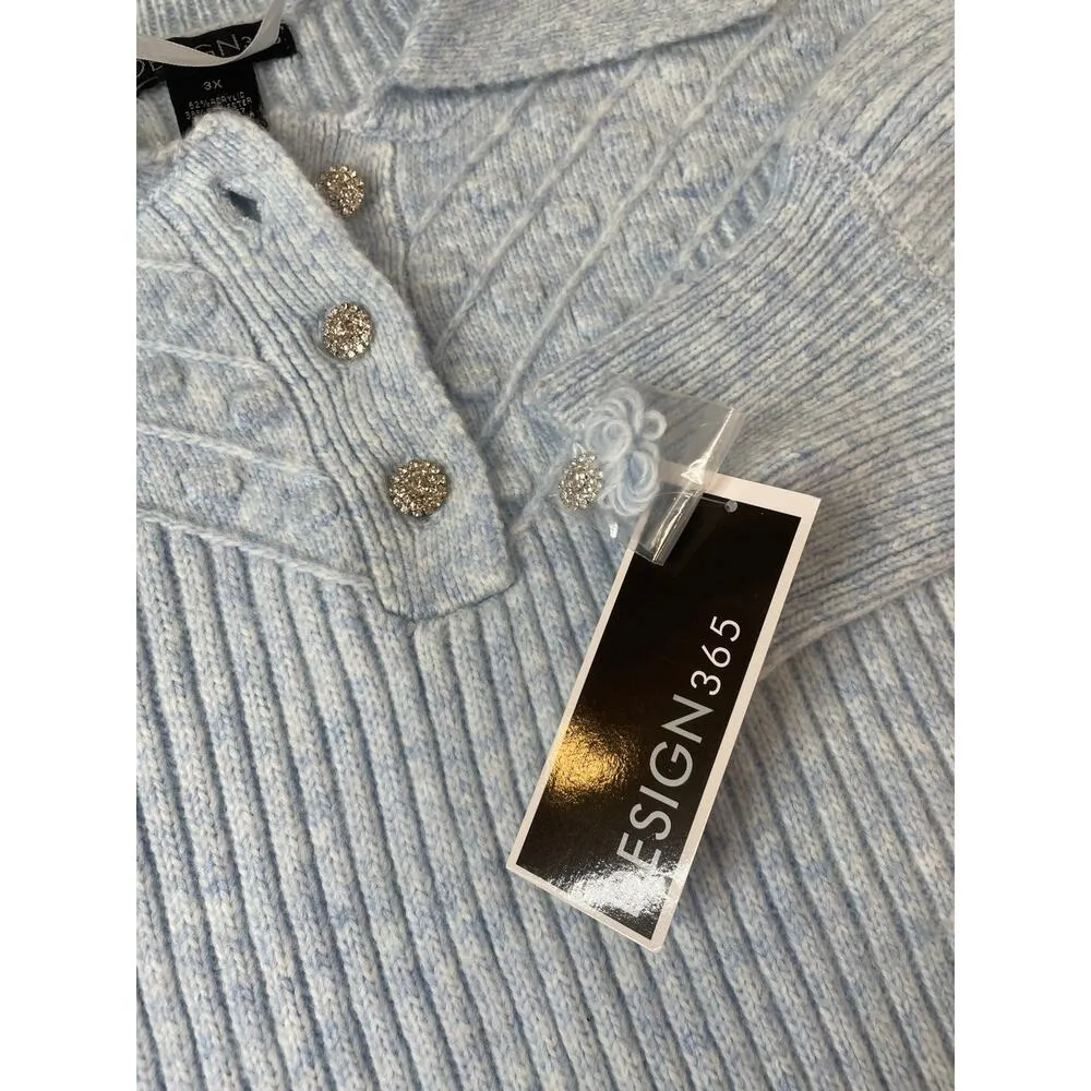 NWT Design365 Blue Ribbed Collared Oversized Pullover Sweater Plus Size 3X - Image 6