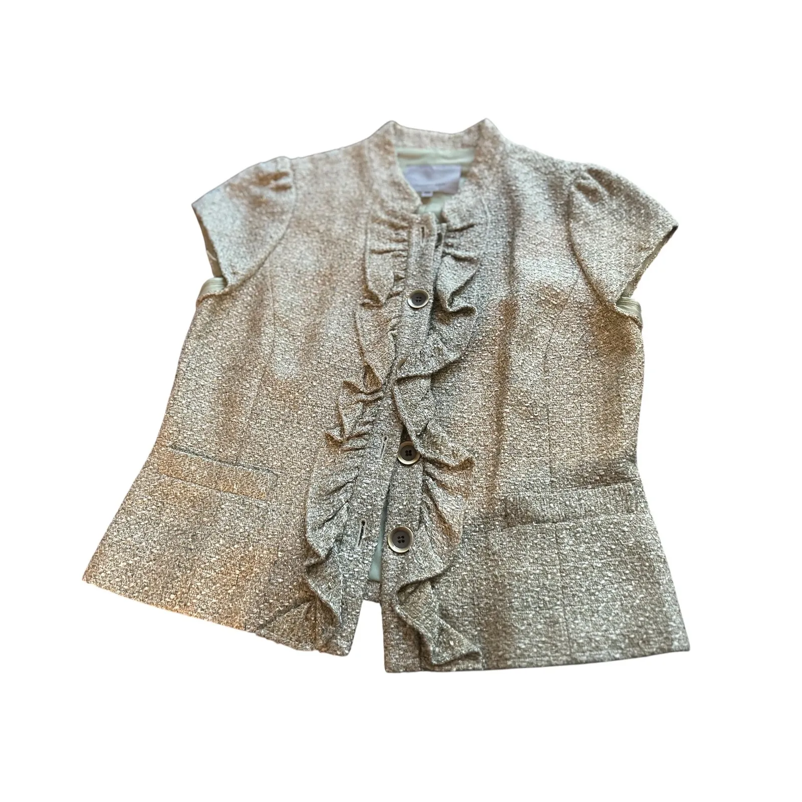 Classiques‎ Entier Skirt Suit Set Ruffle Jacket Metallic Gold Career - Image 13