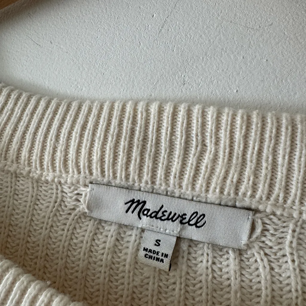Madewell Bright Ivory Knit Patch Pocket Pullover Sweater J8782 - Image 9