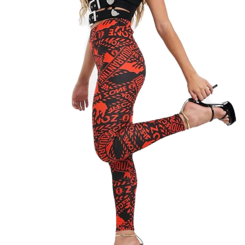 ASOS Zombie Quarantine Print Leggings Red Black High Waisted Horror Streetwear - Image 4