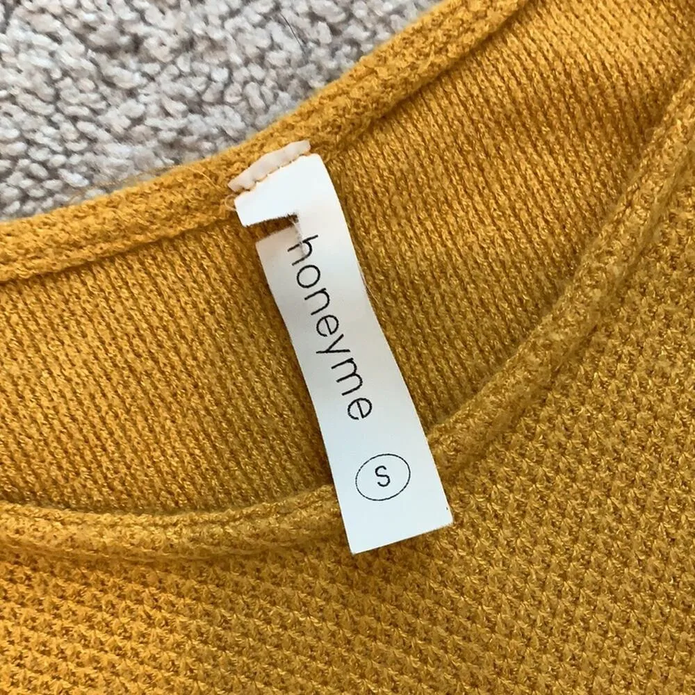 Honeyme Oversized Yellow Mustard Knit Sweater Sz S - Image 5