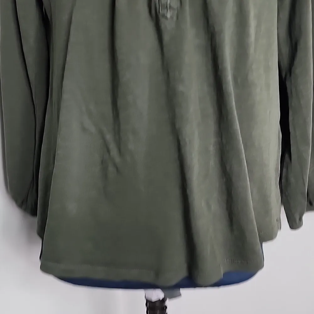 Lucky Brand  Boho Green Embroidered Button Peasant Top - Image 3