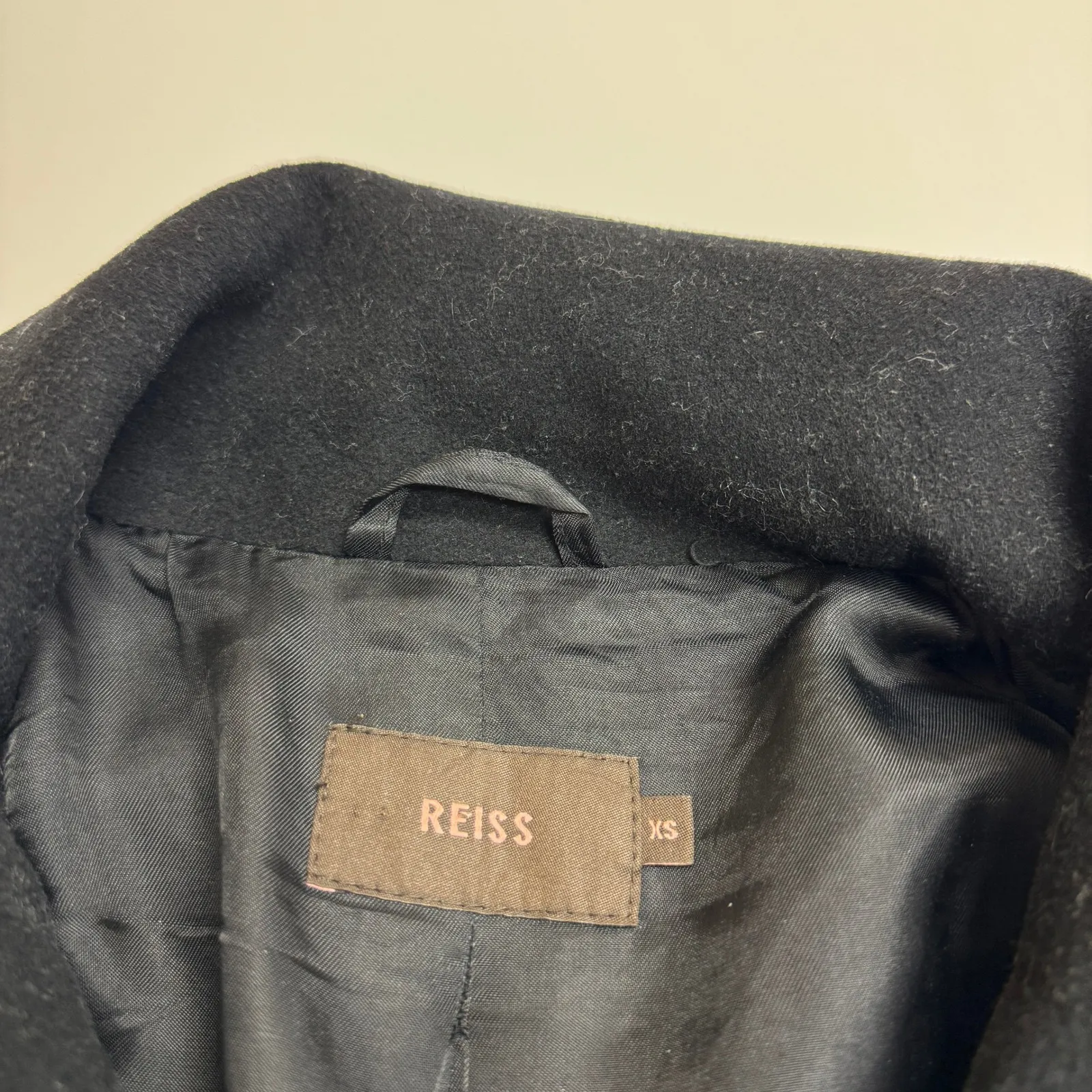 REISS Coat Womens X Small Black Topanga Lambs Wool Cashmere Button Front Jacket - Image 4