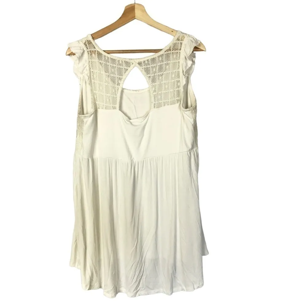 Torrid White Super Soft Scoop Neck Lace Yoke Babydoll Short Sleeve Top 0 - Image 3