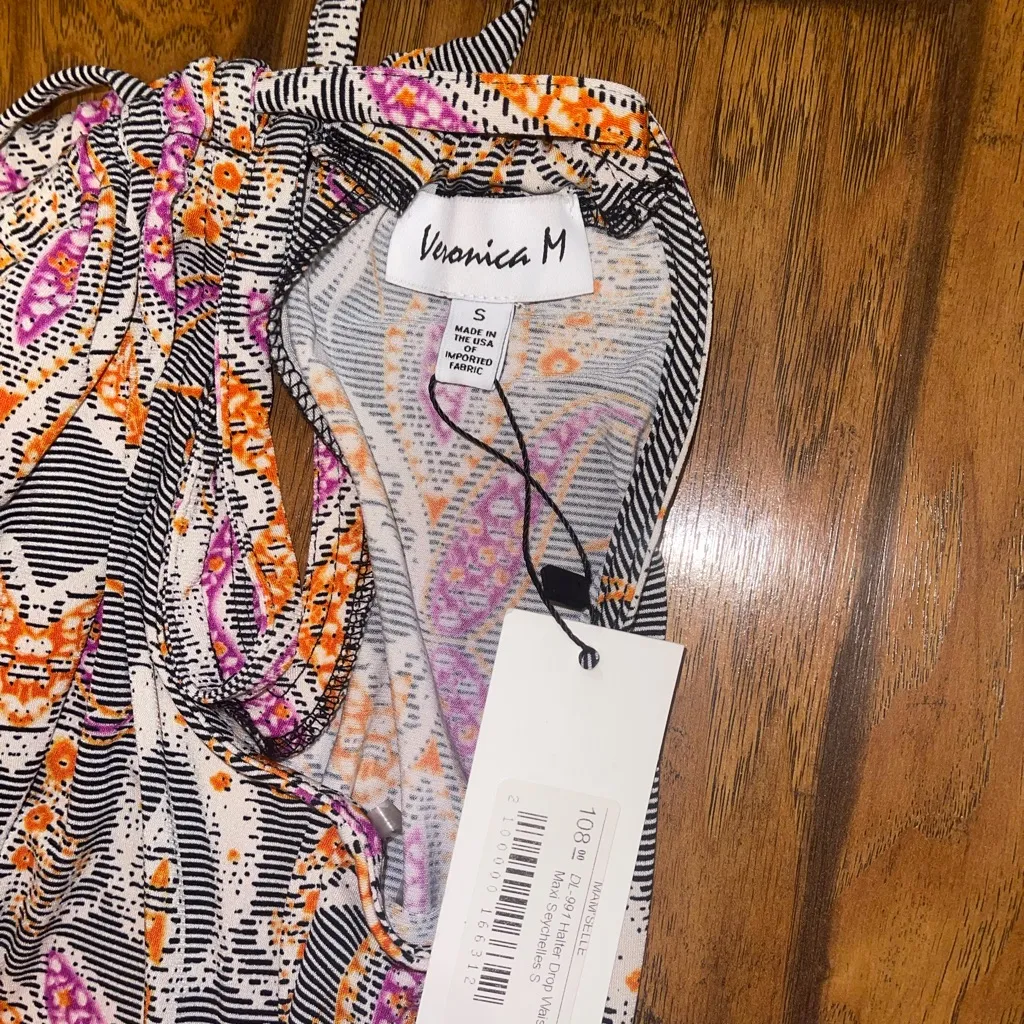 Veronica M Gray and Orange Patterned Maxi Dress with side slit NWT woman’s small - Image 4