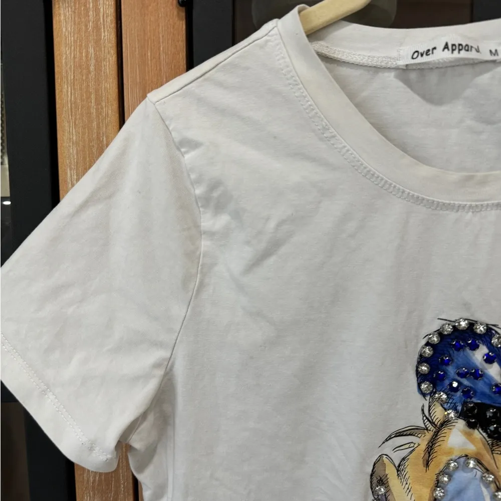 Donald Duck embellished tee short sleeve top pearls rhinestones disney QOS - Image 3