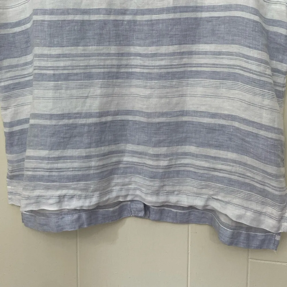 Linen Striped Blouse Tunic Blue White Coastal Button Detail In Back ~ Size XL - Image 5