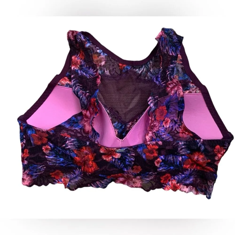 Pink by Victoria's Secret women's large lace bralette pink floral padded bra - Image 5