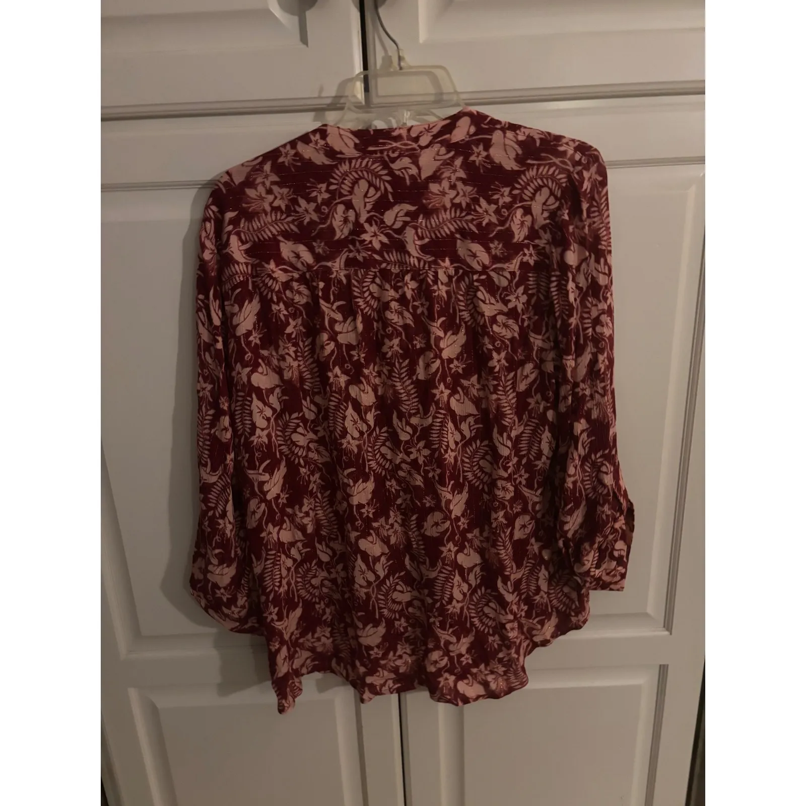 INC International Concepts Burgundy Floral Wrap Top Long Sleeve Womens Size XL Red - Image 5