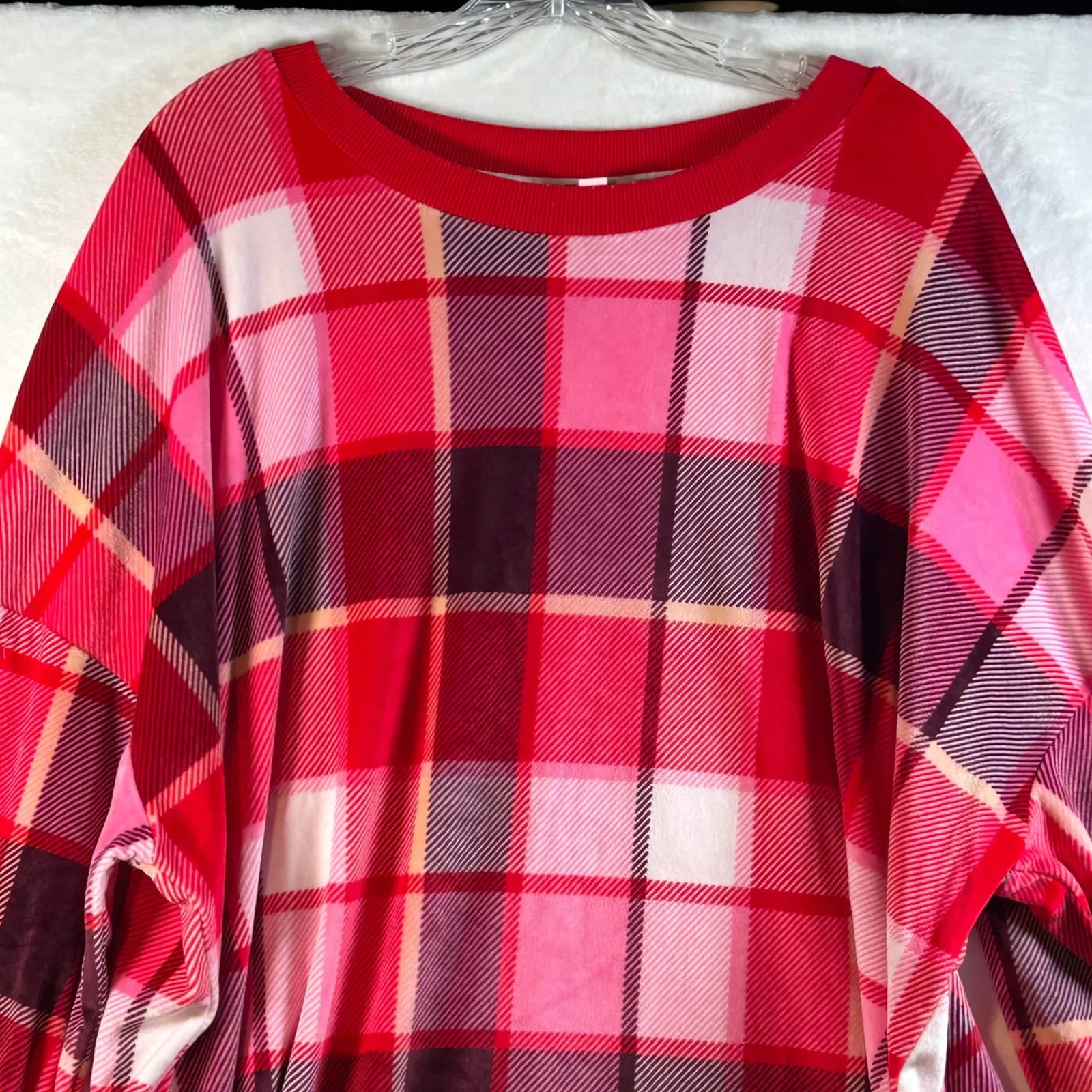 Joy Lab Women's 3X Plaid Pajama Set Long Sleeve Top Pants Red Pink Cozy - Image 7