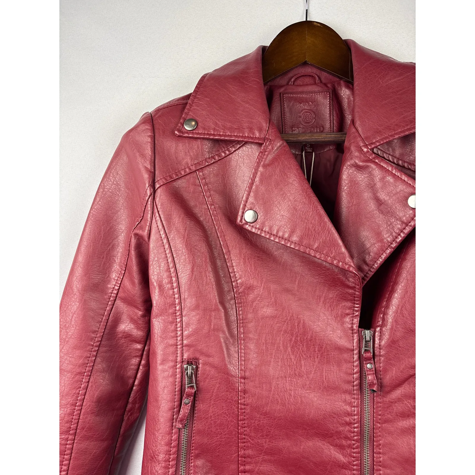 Women’s Max Studio Small Brick Red Faux Leather Hacket - Image 2