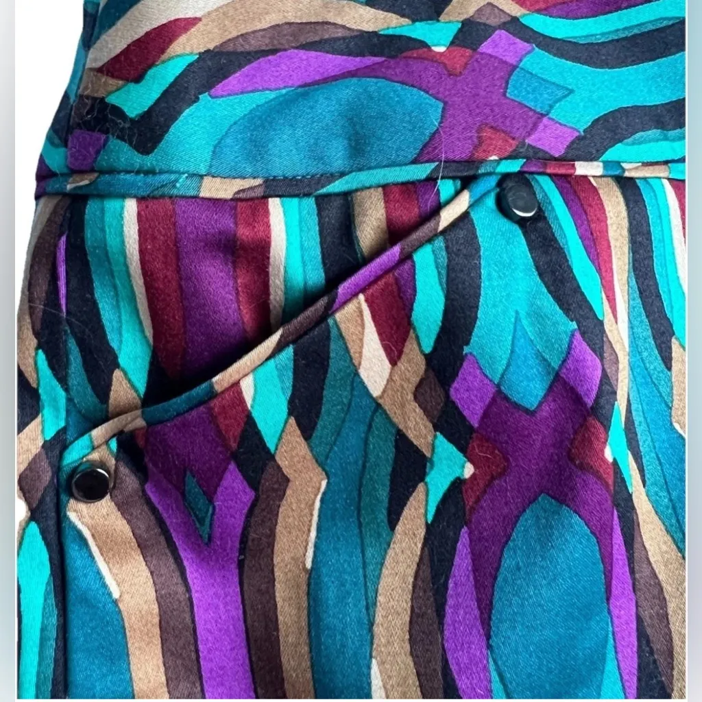Etcetera NWT Teal Purple Geometric Sateen Pencil Skirt Size 00 XXS Luxe - Image 8