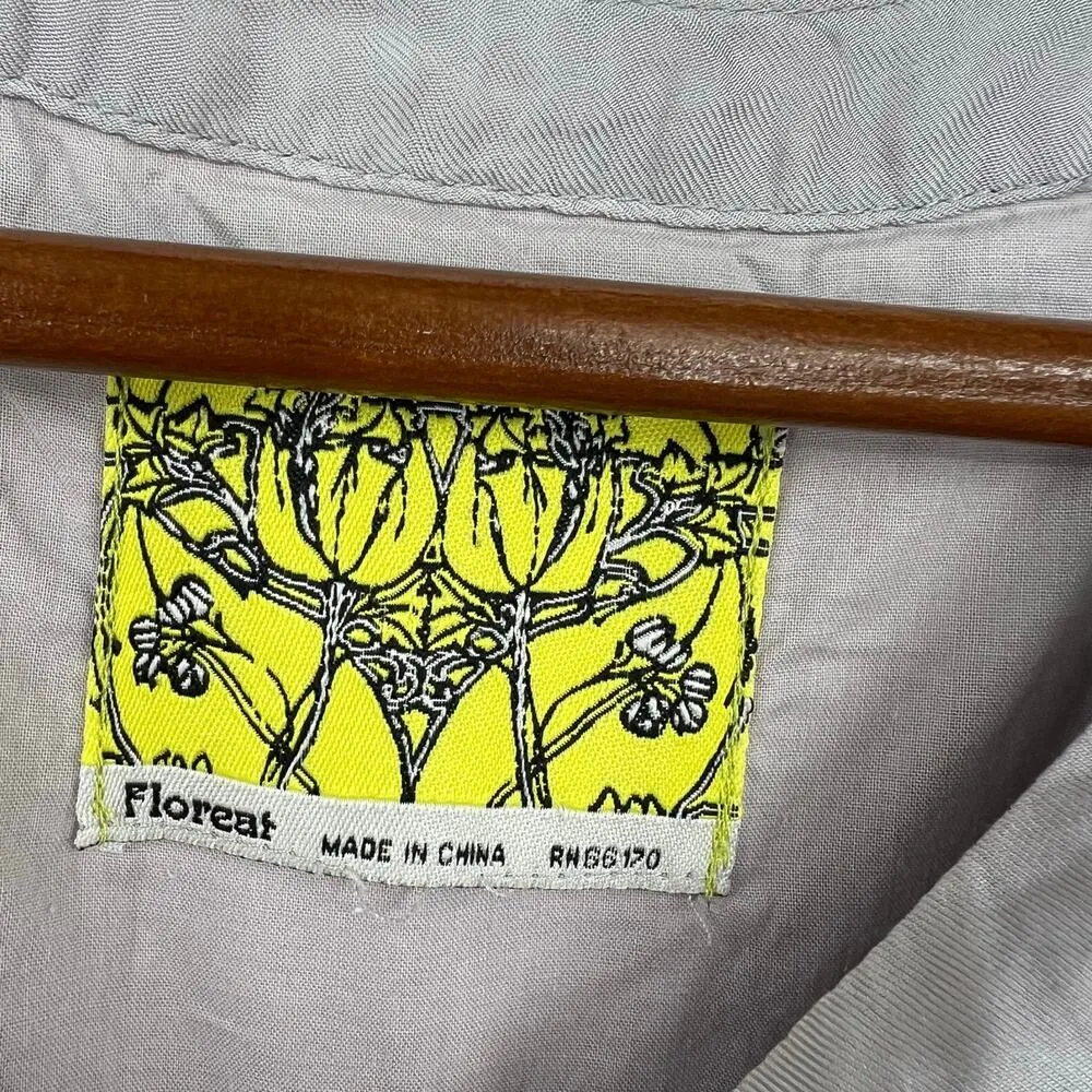 Anthropologie Floreat salt on sea shirt dress Gray Ruffle Embroider Silk medium - Image 7