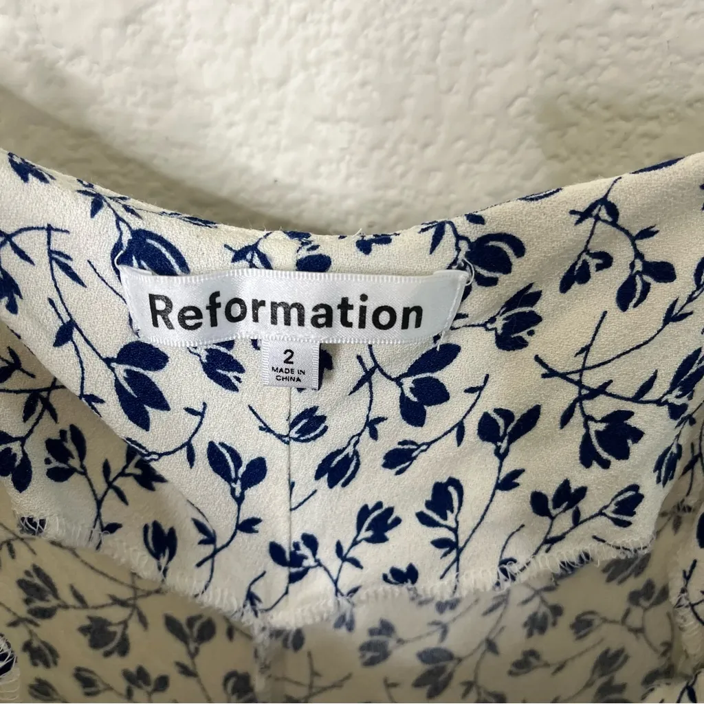 Reformation Crimini Midi Dress Mykonos Blue Floral Side Slit Womens Size 2 - Image 10