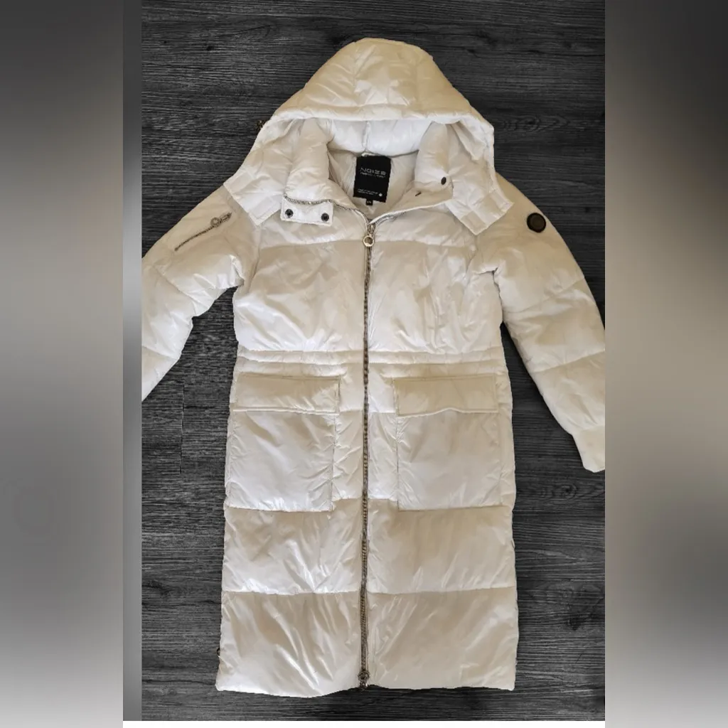 NOIZE Reo Long down Puffer Coat with hood size small Tan - Image 9