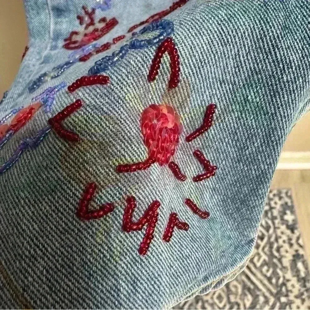 Vintage Limited Too Jeans USA Beaded Floral Boho Bootcut Jeans Women’s 6R Y2K - Image 5