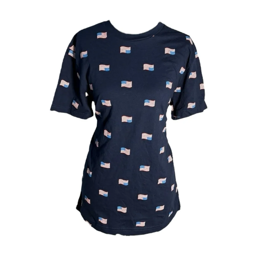 American Flag Short Sleeve T-Shirt Womens Size Small Navy Blue USA Patriotic Tee - Image 2