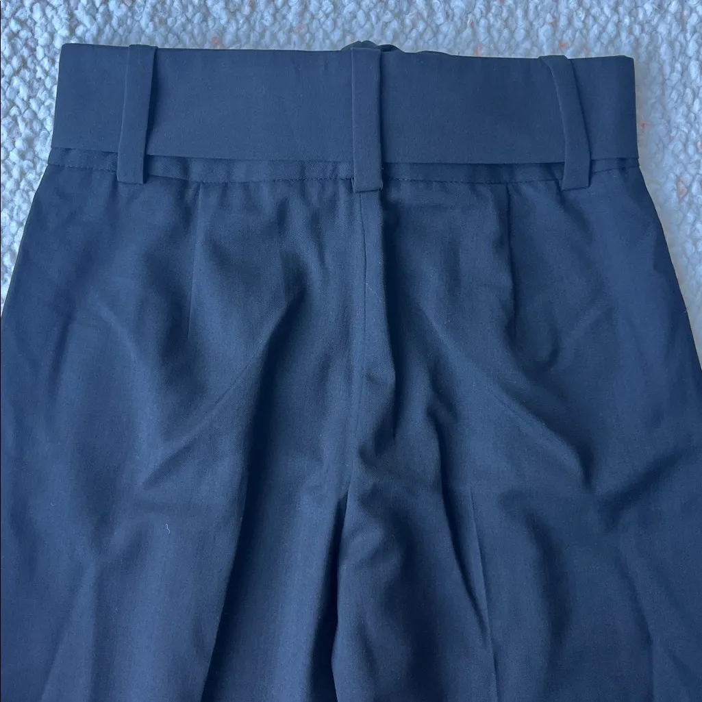 Maje Wool Blend Pleated Tie Waist High Rise Tapered Trouser Pant Black 38 / M - Image 5