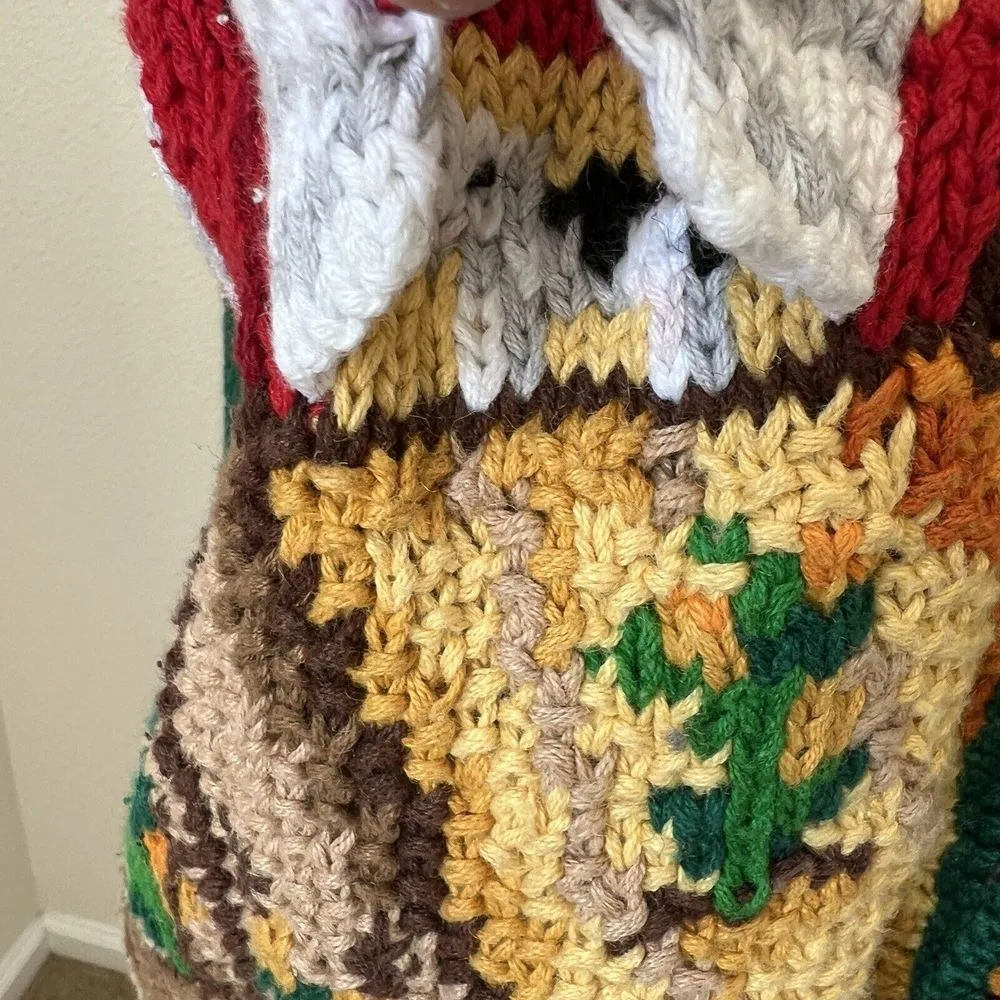 EAGLE'S EYE Vintage Hand Knit Sweater Harvest Pumpkins Fall RARE 1994 Size Med‎ Green - Image 10