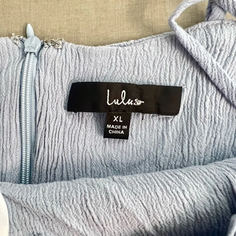 Lulus Women's Crinkle Textured Wrap Skirt Side Tie Tulip Cut Dress Light Blue XL - Image 9