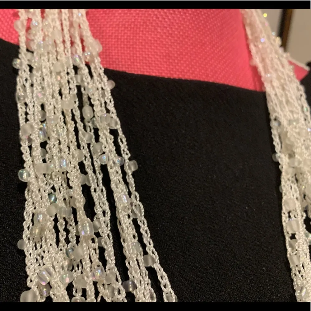 Hand crocheted scarf necklace in white multi strand beaded - Image 10