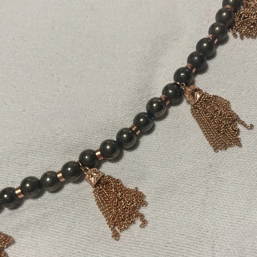 Kendra Scott Vanina Necklace Rose Gold Pyrite Beads Tassel Fringe Layering NWT - Image 11