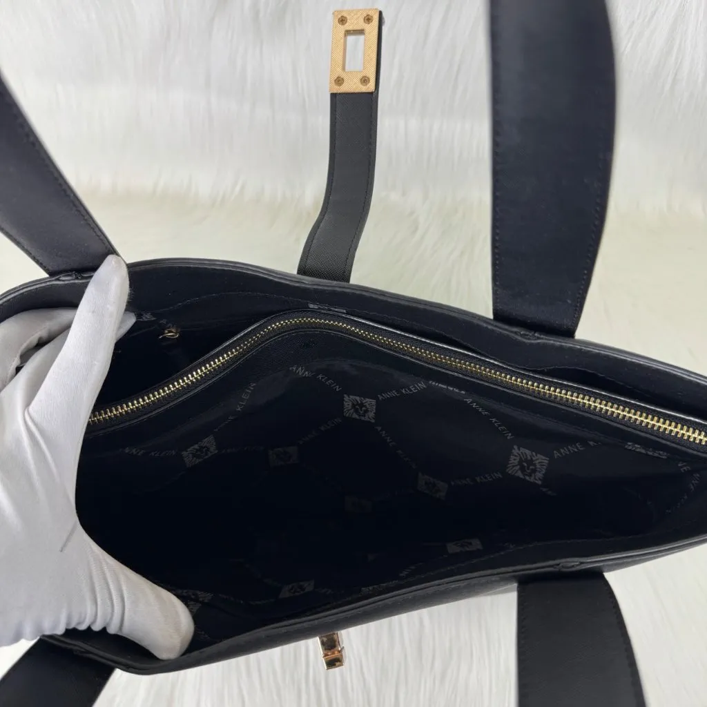 NWOT Anne Klein Tote Handbag Purse Faux Leather Black Career 16x11x6 - Image 9