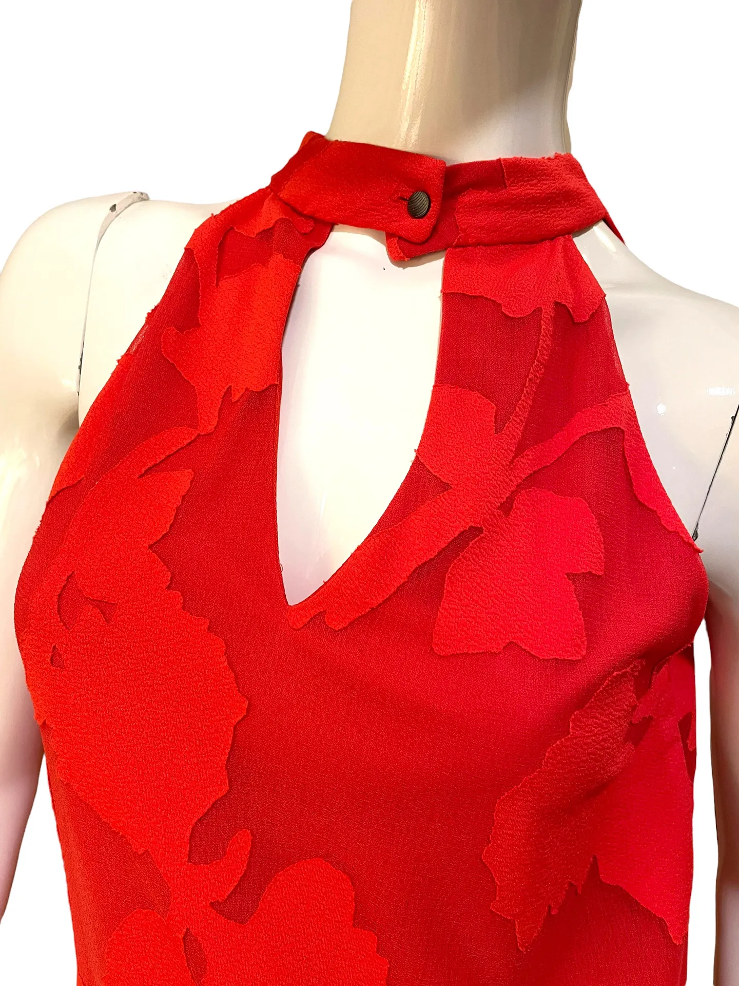 Halter Keyhole Red Jacquard Flapper Cocktail Dress - Image 3