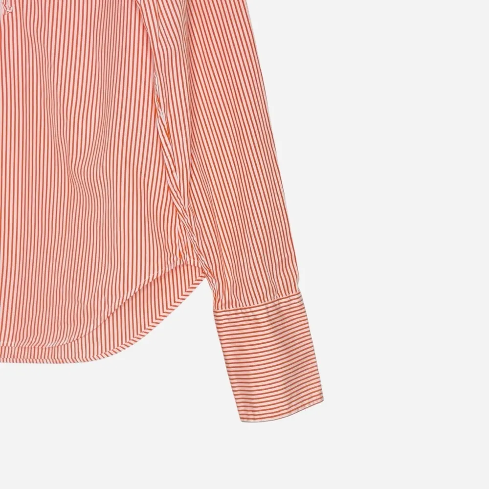 Ralph Lauren Ruffle Shirt Women Sz 14 Button UP Long Sleeve Orange White Striped - Image 4